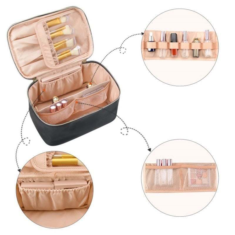 Black Large Capacity Travel Makeup Bag Portable Cosmetic Case with Handle and Dividers Elegant Toiletry Organizer for Daily Use - Image 4