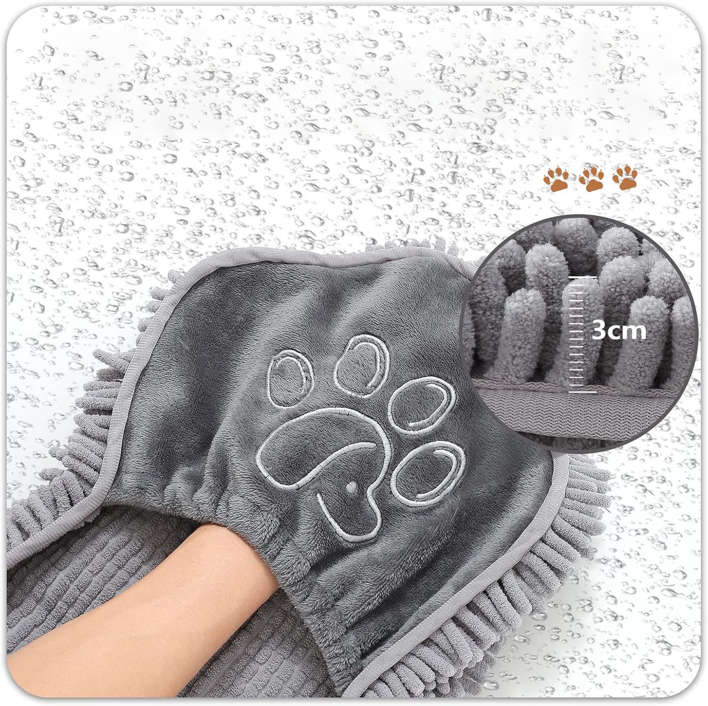 Purple Super Absorbent Pet Drying Towel with Hand Pockets Soft Chenille Microfiber Dog Bath Towel Quick Dry for Cats and Dogs after Grooming or Beach - Image 3
