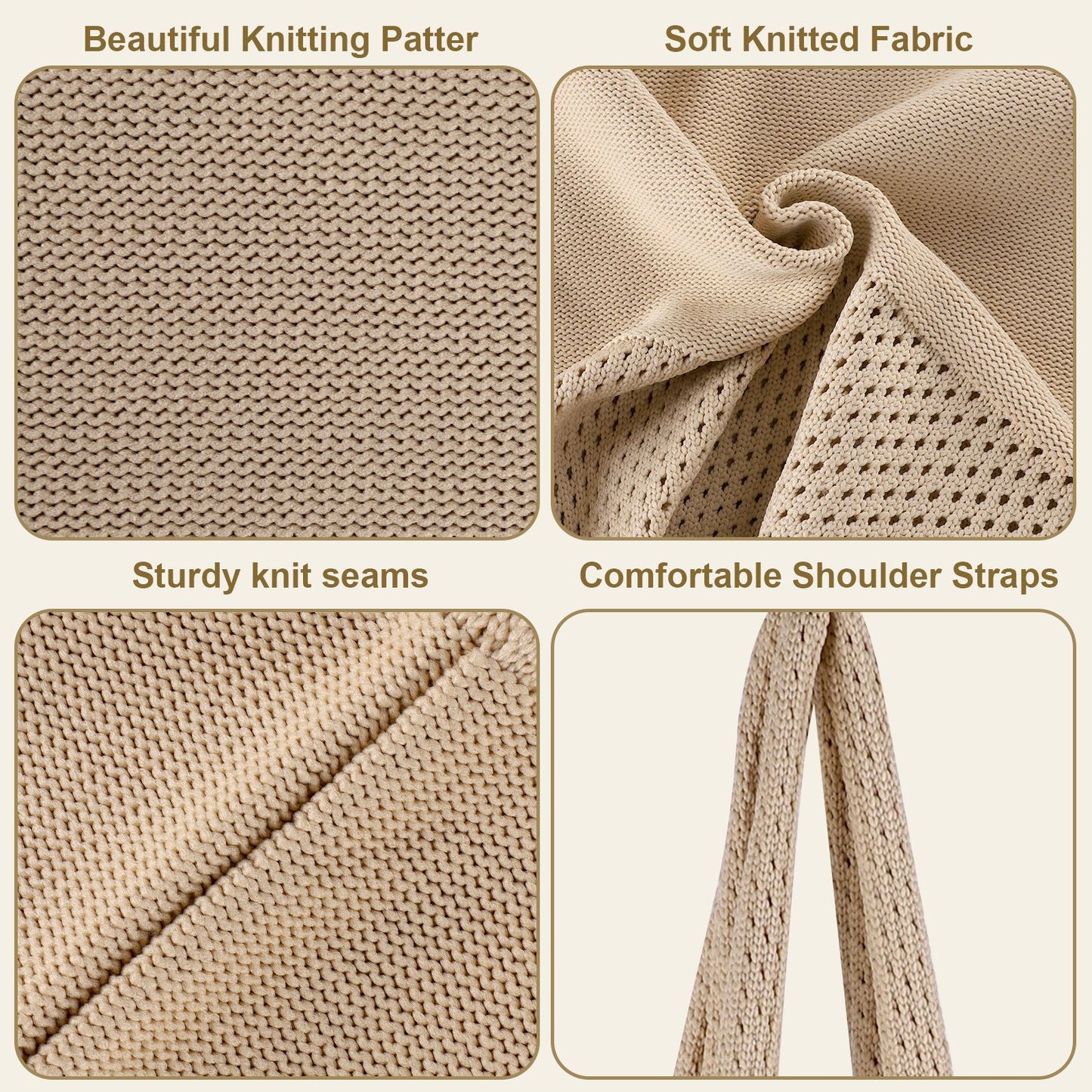 Brown Women's Large Mesh Beach Tote Bag Boho Crochet Shoulder Shopper Reusable Eco Grocery Net Bag for Summer Travel and Markets - Image 3