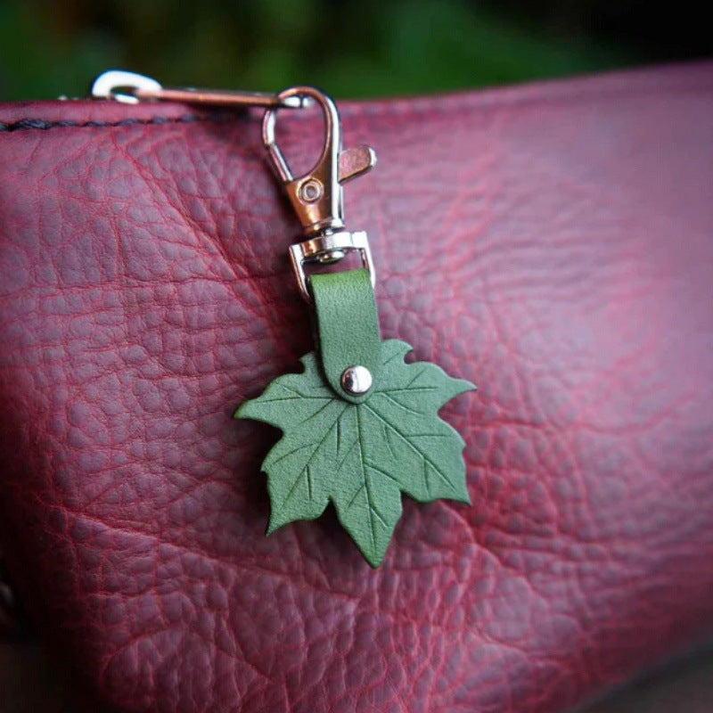 Red 3 Pack PU Leather Maple Leaf Keychain Set Vintage Style Autumn Leaf Keyring Bag Charm Pendant for Women Handbag and Car Keys - Image 2