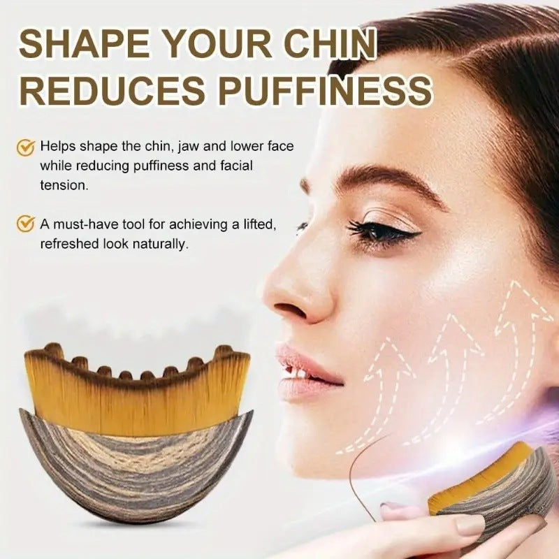 Two-piece Facial Contour and Massage Brush with Storage Case - Soft High-Density Bristles for Face Neck & Lymphatic Care - Portable Ergonomic Design (Wood Pattern) - Image 5
