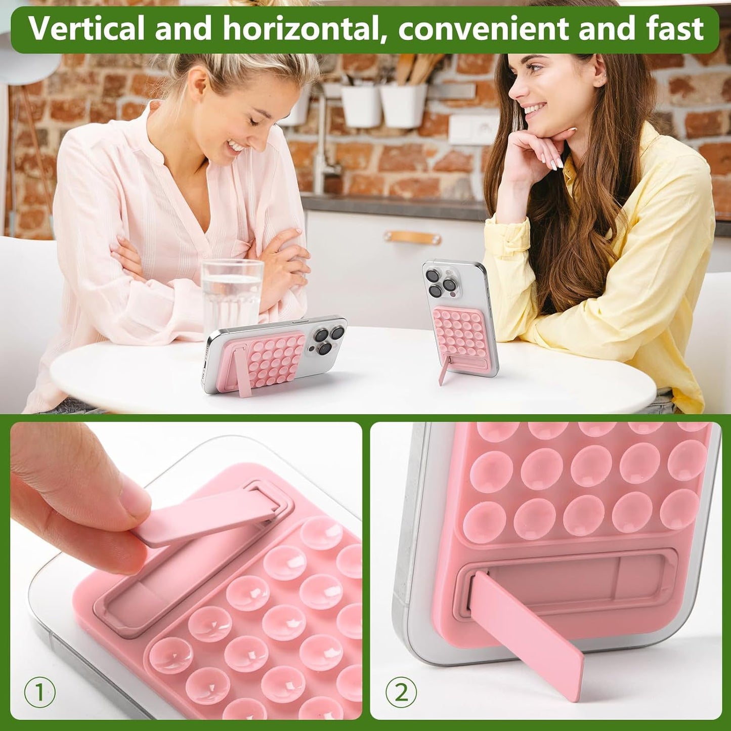 Pink 4 Pack Silicone Suction Phone Mount with Foldable Kickstand - Adhesive Sticky Grip Pad for Mirrors & Glass - 2-in-1 Hands-Free Holder for Content Creation - Image 4