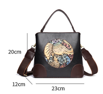 Black Vintage Ethnic Embossed Elephant Bucket Bag - Large Capacity PU Leather Handbag and Crossbody Shoulder Bag for Women - Retro Design 23x20cm - Image 2