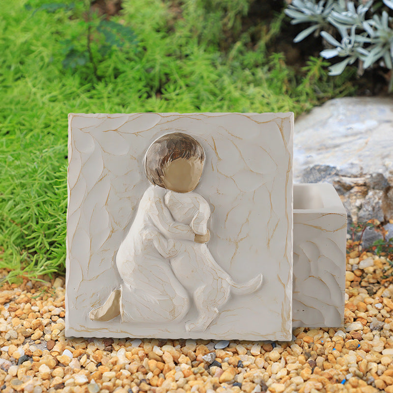 Resin Pet Urn Keepsake Box(8.5*8.5*5.3CM) – Child Hugging Dog Cremation Memorial - Image 4