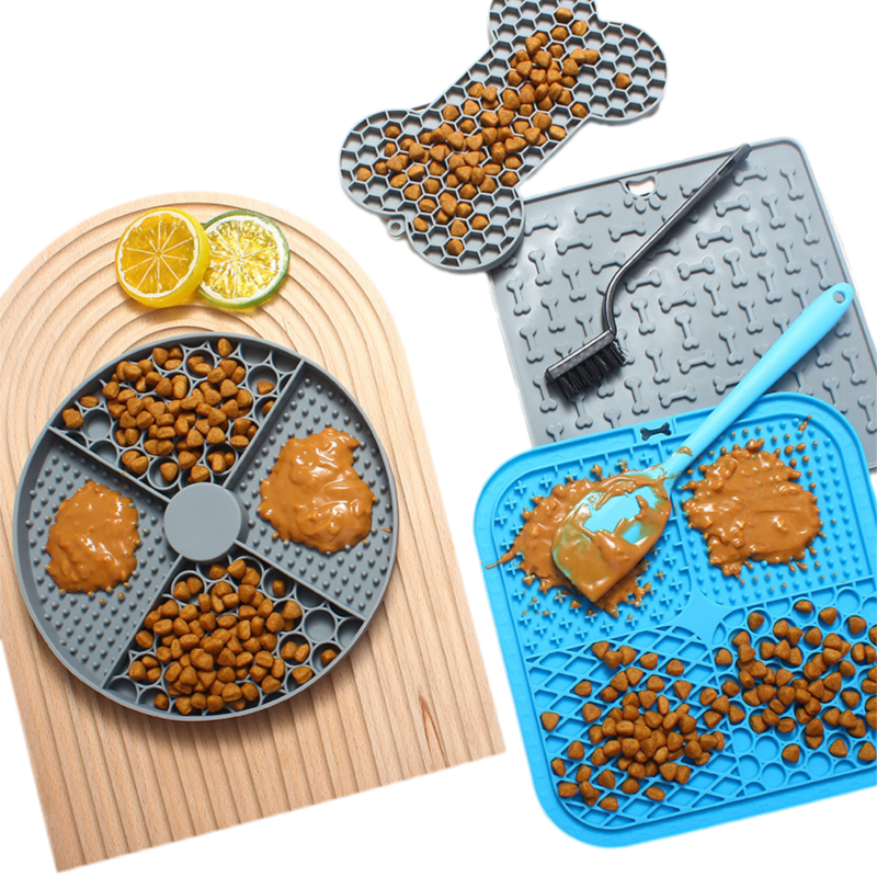 2-Pack Yellow Food Grade Silicone Dog Lick Mat - Bone Shape Slow Feeder for Anxiety Relief, Training & Bath Time - Non-Slip Suction Cups - Image 4