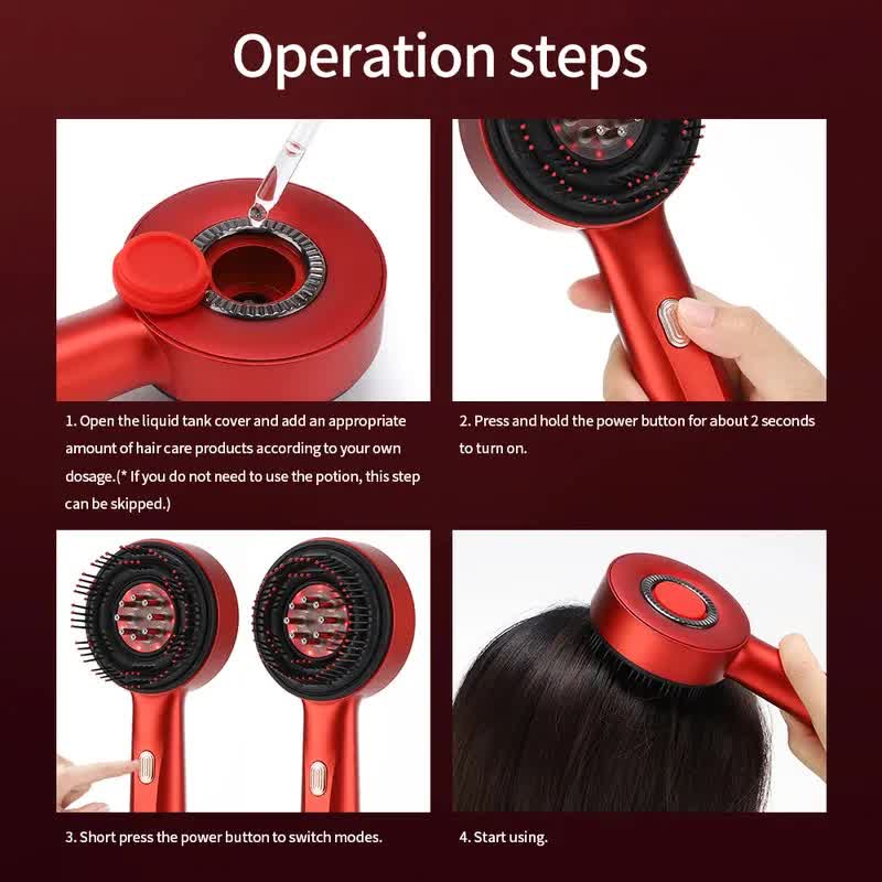Dark Gray Luxury Red-Light Therapy Electric Scalp Massager Comb with Liquid Applicator - 3 Modes Vibration for Hair Growth & Relaxation - Image 4