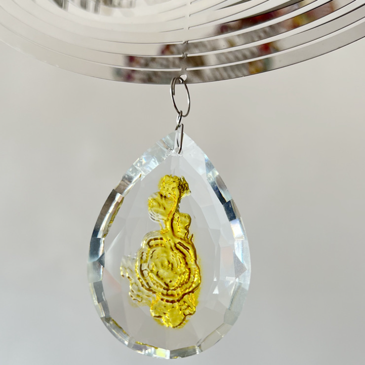 3D Silver Stainless Steel Rose Water Drop Wind Chime (25x26CM) - Mirror Reflective Hanging Garden Art and Outdoor Decoration - Image 3