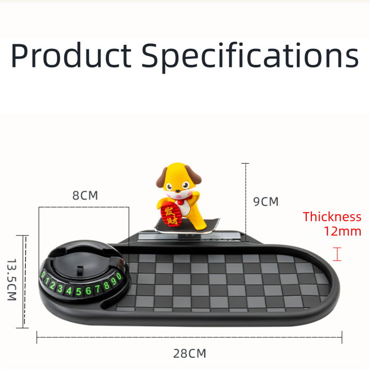 3-in-1 Cute mouse Car Dashboard PVC Anti-Slip Mat - 360° Phone Holder & Magnetic Parking Plate, Washable, Non-Marking Grip - Image 4