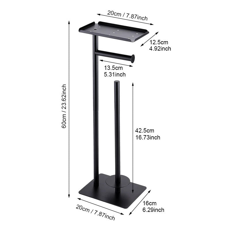 2-in-1 Freestanding Toilet Paper Holder - Thick Carbon Steel with Matte Black Finish, Storage Top and 2 * Paper Roll Holder - Image 4