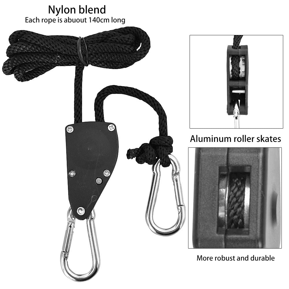 4-Pack 2M Heavy Duty Grow Light Hanger Rope Ratchet - All Black Adjustable Aluminum Pulley System - 50KG+ Load, Auto-Lock Anti-Slip for Tent & Hydroponics - Image 4