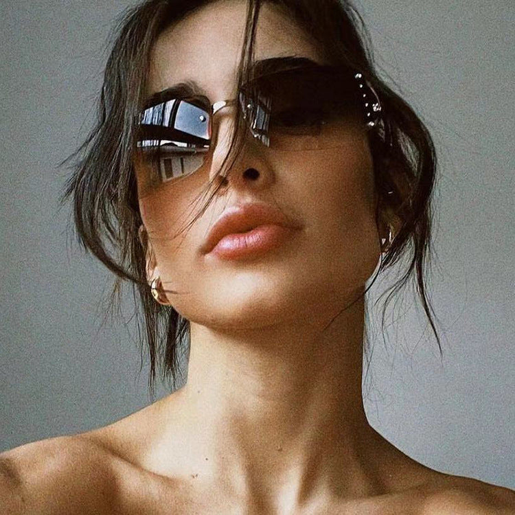 Y2K Rimless Butterfly UV400 Sunglasses for Women(Solid Grey) - Bling Rhinestone Square Frameless, Sweet & Cool Fashion - Image 7
