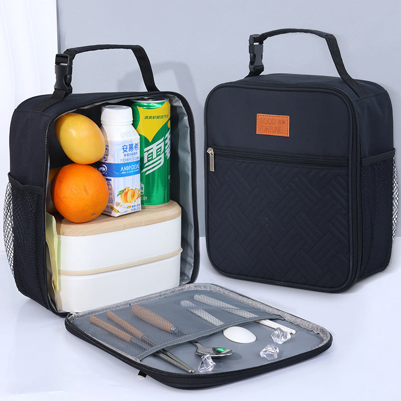 2-Pack Plaid Pattern Insulated Lunch Bag Set(Black & White) - Oxford Cloth Tote with Thermal Aluminum Foil, Large Capacity for Work and Picnic - Image 5