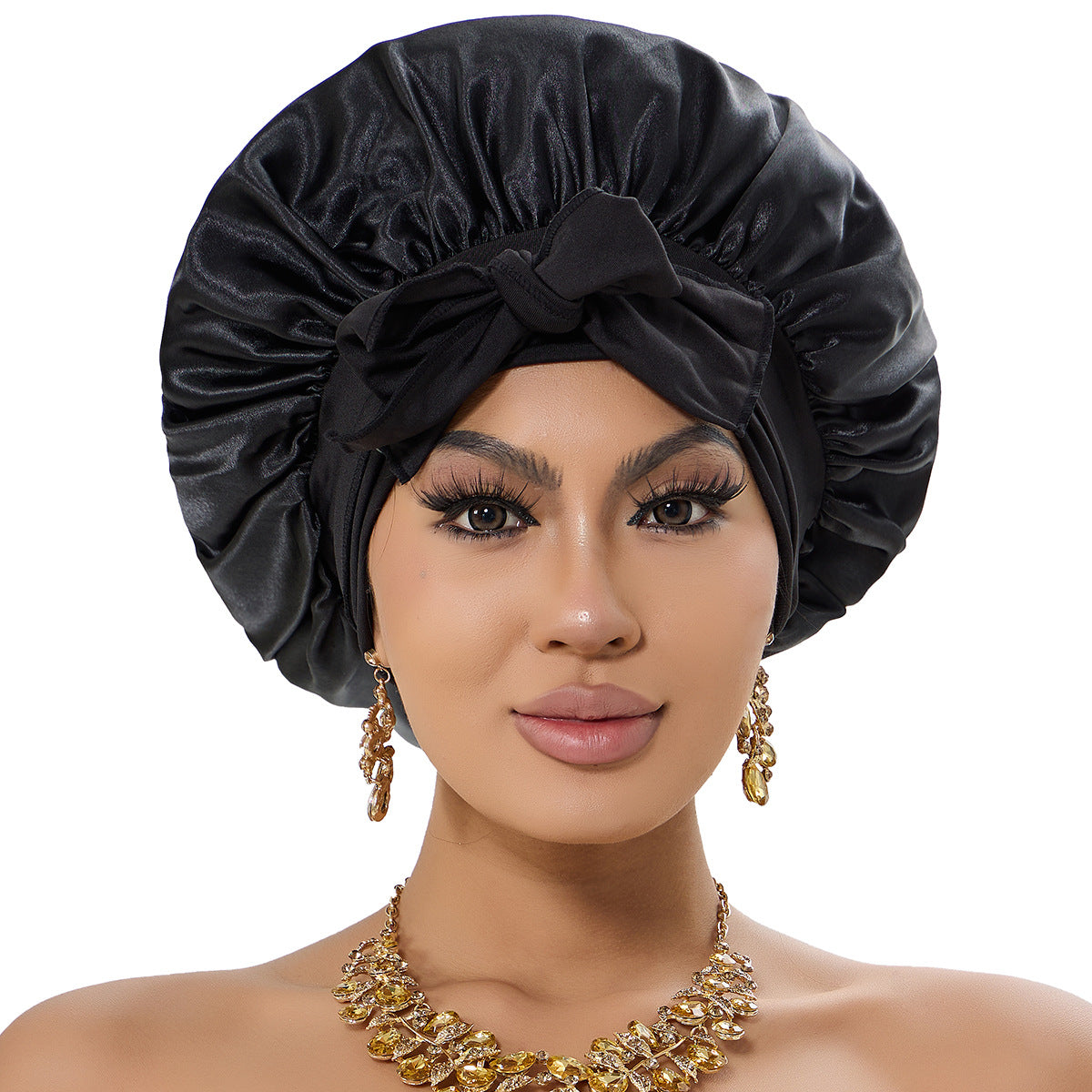 2-Pack Khaki Satin Bonnet with Wide Band and Bow Tie - Hair Care Sleep Cap and Turban for Women - Image 4
