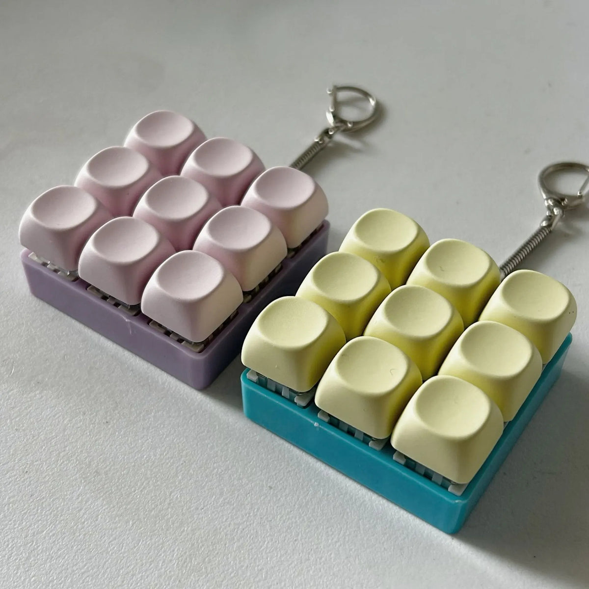 2-Pack Light Yellow Mechanical 9-Keyboard Fingertip Toy Keychain - Key Pressure Relief, PVC Fingertip Toy - Image 2