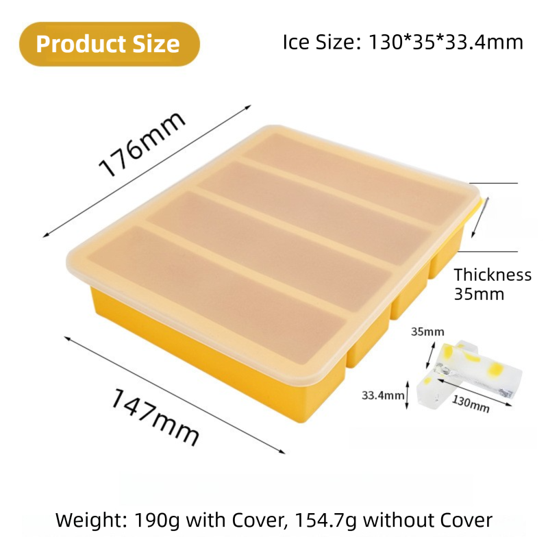 2-Packs Green Flexible 4-Grid Silicone Long Ice Cube Tray with Lid - Easy Release Reusable Mold for Narrow Bottles & Cocktails - Image 6