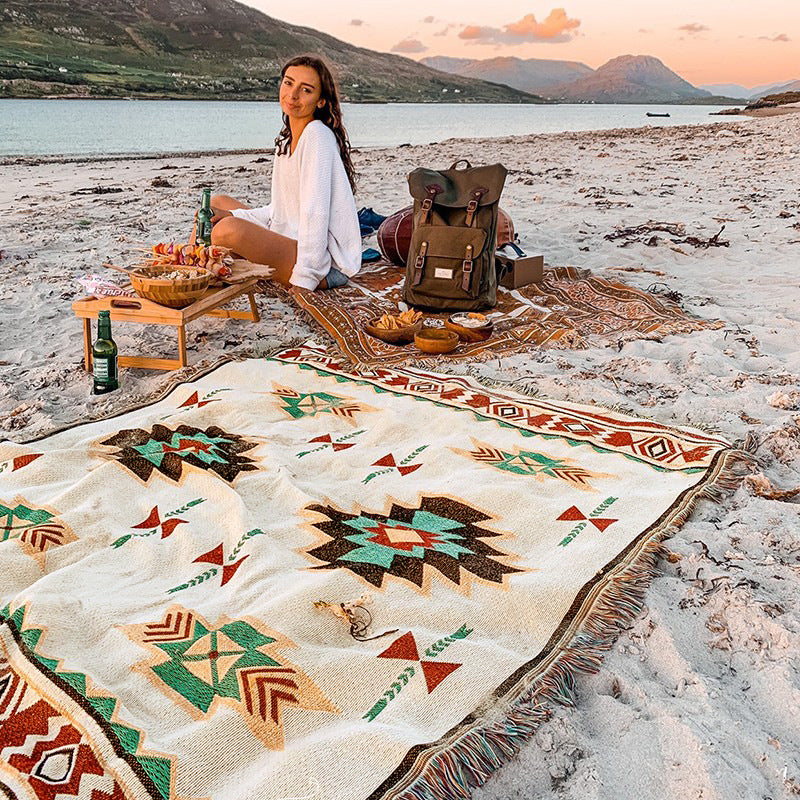 Mutifunctional 90 x 180 CM Bohemian Outdoor Picnic Blanket & Throw - Thick, Moisture-Proof Mat for Camping, Beach & Home Decor - Image 3