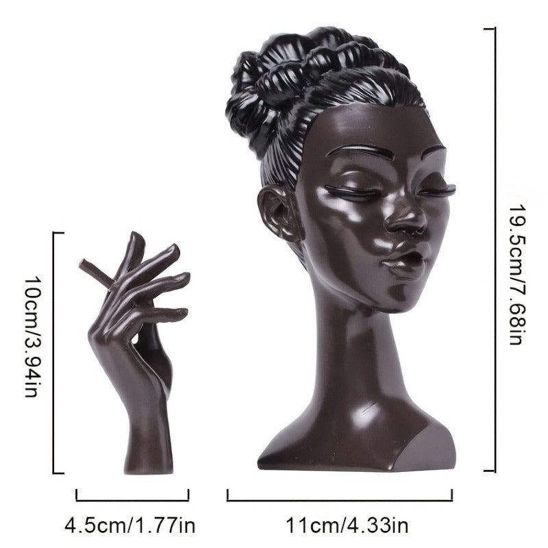 Black Elegant African Woman Head Incense Burner - Creative Desktop Sculpture & Resin Craft - Image 3
