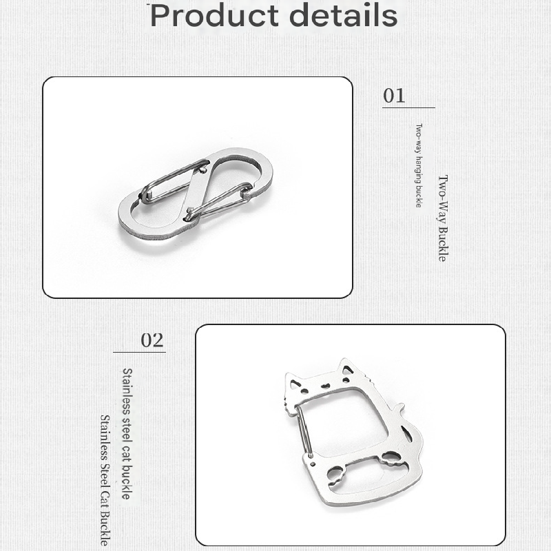 2-Pcs Lucky Cat Stainless Steel Keychain with S-Hooks - Durable & Portable Multi-Tool EDC Clip - Image 5