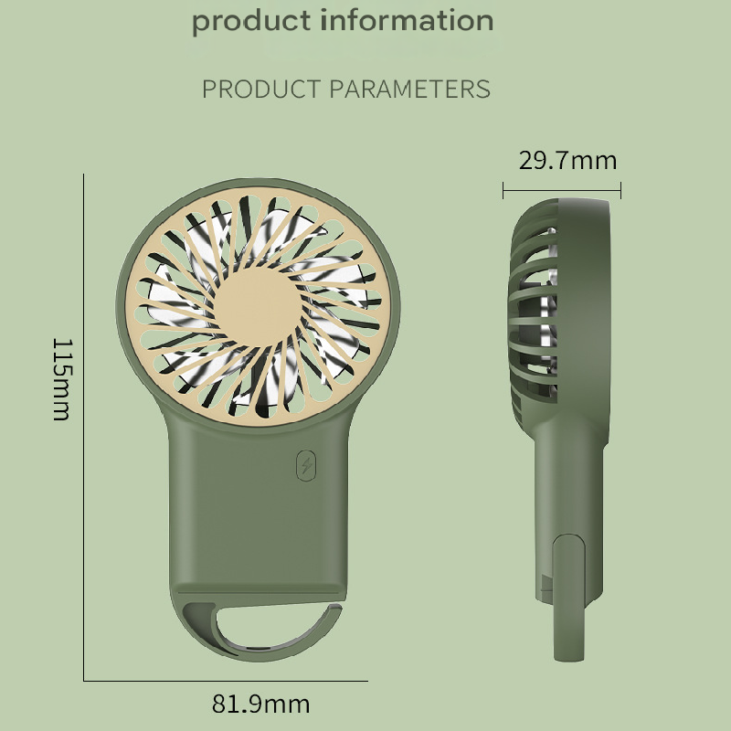 2-PCS Green New Portable Handheld Air Cooler Fan - Foldable Desktop USB Rechargeable Mini Fan with Climbing Buckle - Image 5
