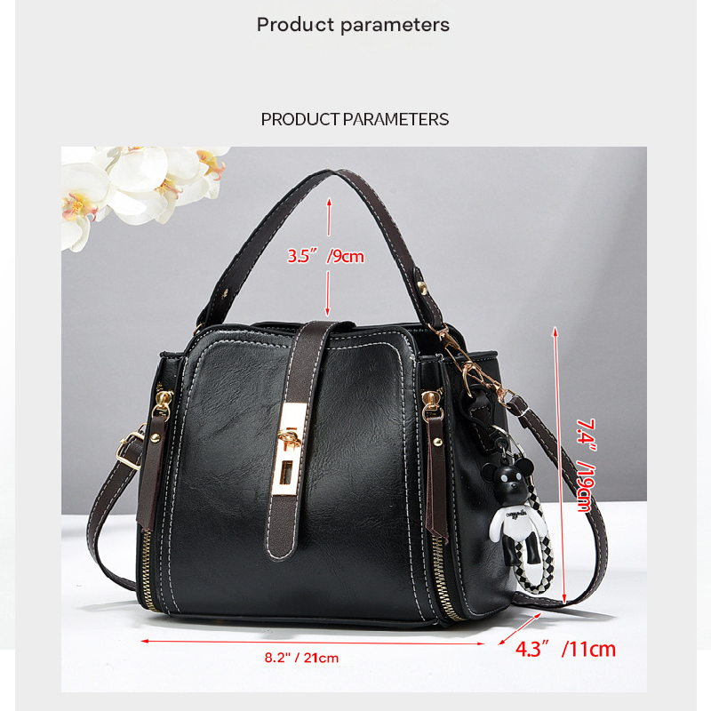 Black Fashion Women's Bucket Bag - Summer Crossbody Shoulder Handbag with Keychain - Image 5