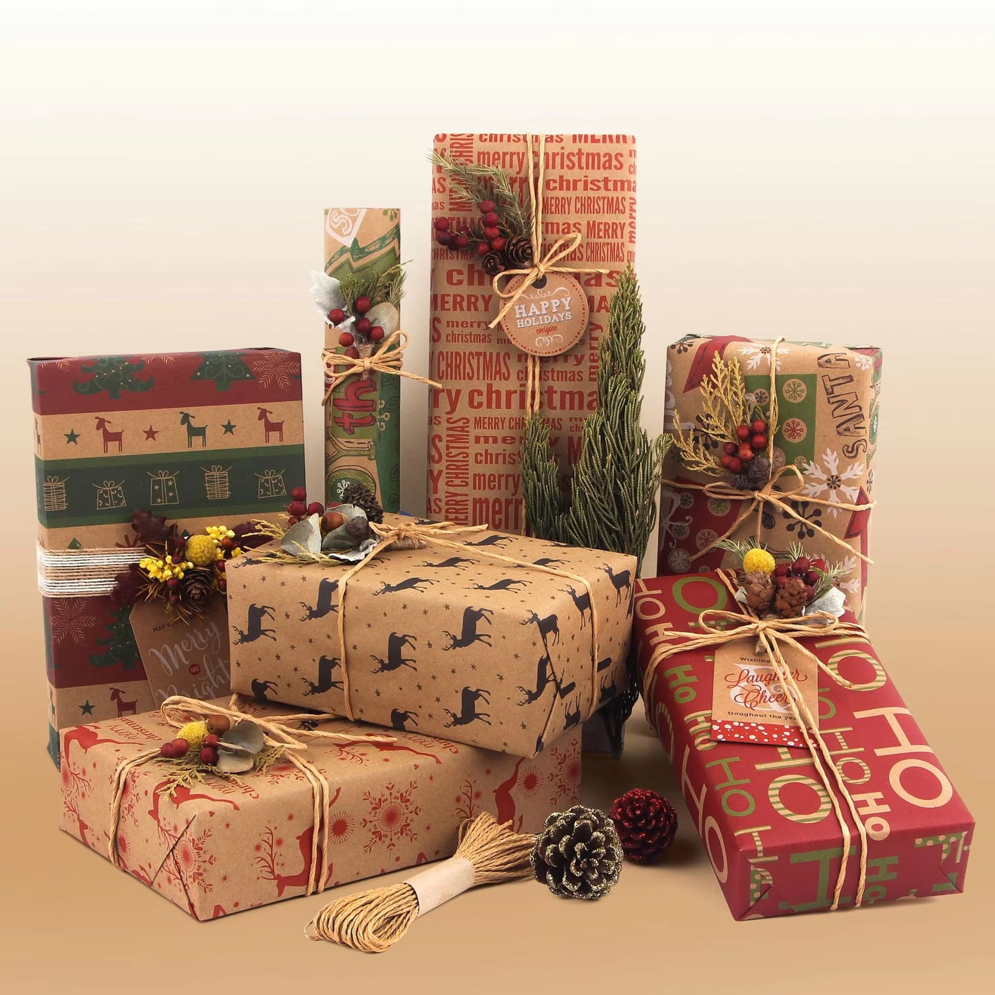 Christmas Gift Wrapping Paper 6-Pack - Vintage Kraft Style for Holiday Presents, 70x100cm - Image 4
