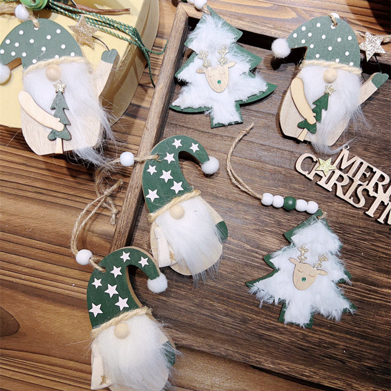 3-PCS The old man with green dots Christmas Ornaments Hanging Pendants Nordic Style Gnomes and Reindeer with Faux Fur and Beads for Xmas Tree Home Party Decoration - Image 4