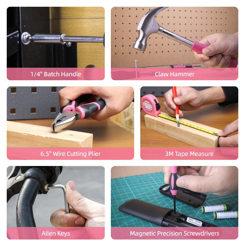 Pink 42 Piece Home Tool Set with 4V Cordless Electric Screwdriver Kit for DIY Repairs and General Household Maintenance Portable Storage Case - Image 5