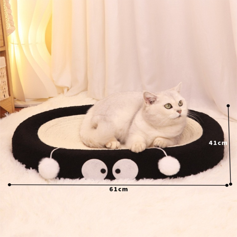 Oval-shaped black coal balls Large Cat Scratcher Bed 2 in 1 Sisal Scratching Pad & Plush Lounge Nest Durable Claw Grinder Mat for Indoor Cats - Image 4
