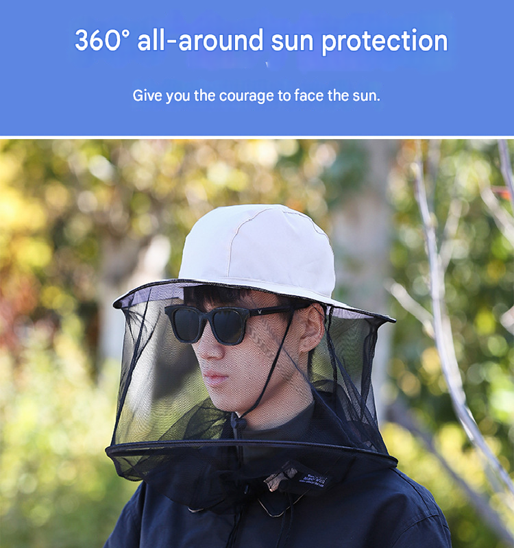Green camouflage Outdoor Fishing Hat with Mesh Head Net Sun Protection Bucket Cap Anti-Mosquito Fly Guard for Gardening Hiking & Beekeeping - Image 3