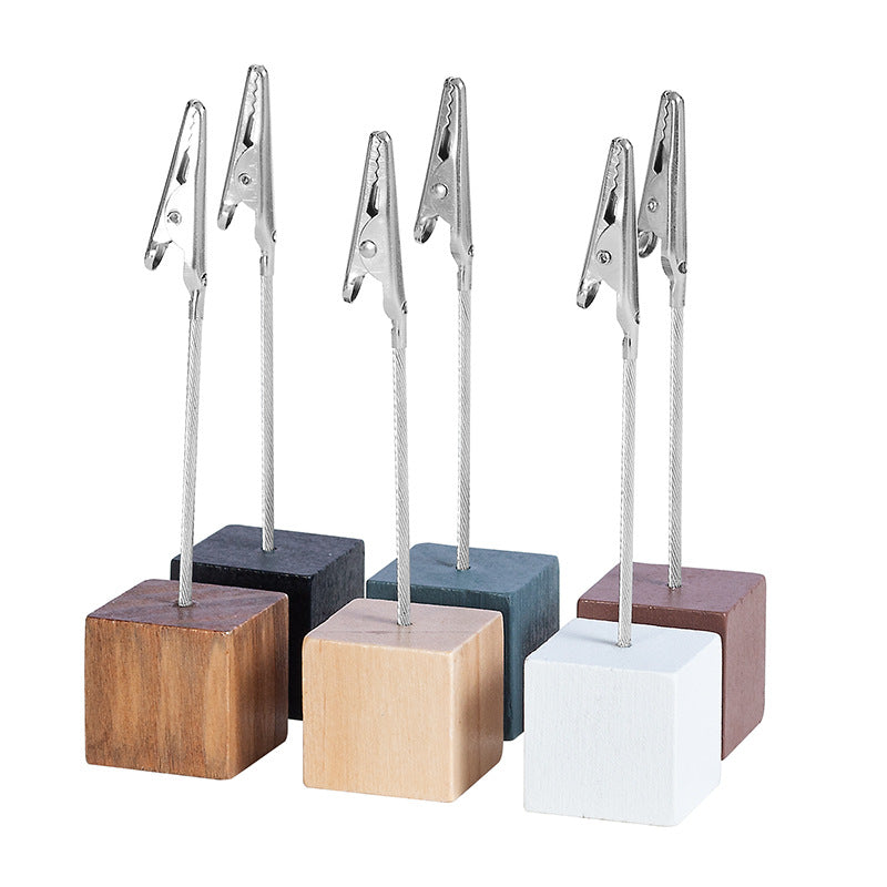 Black 4 Pack Wooden Cube Memo Clips Photo Holders with Flexible Wire Alligator Clasp for Weddings Home and Office Desk Decor 11cm Height - Image 4