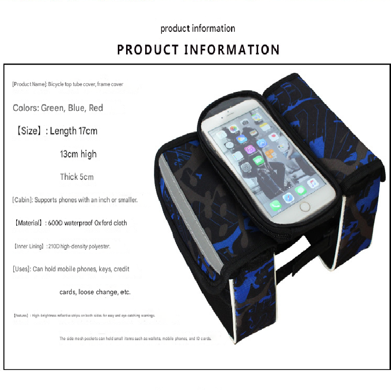 Red Bicycle Top Tube Frame Bag with Detachable Touch Screen Phone Holder Waterproof Double Pouch Cycling Saddle Bag for Mountain Bikes - Image 4