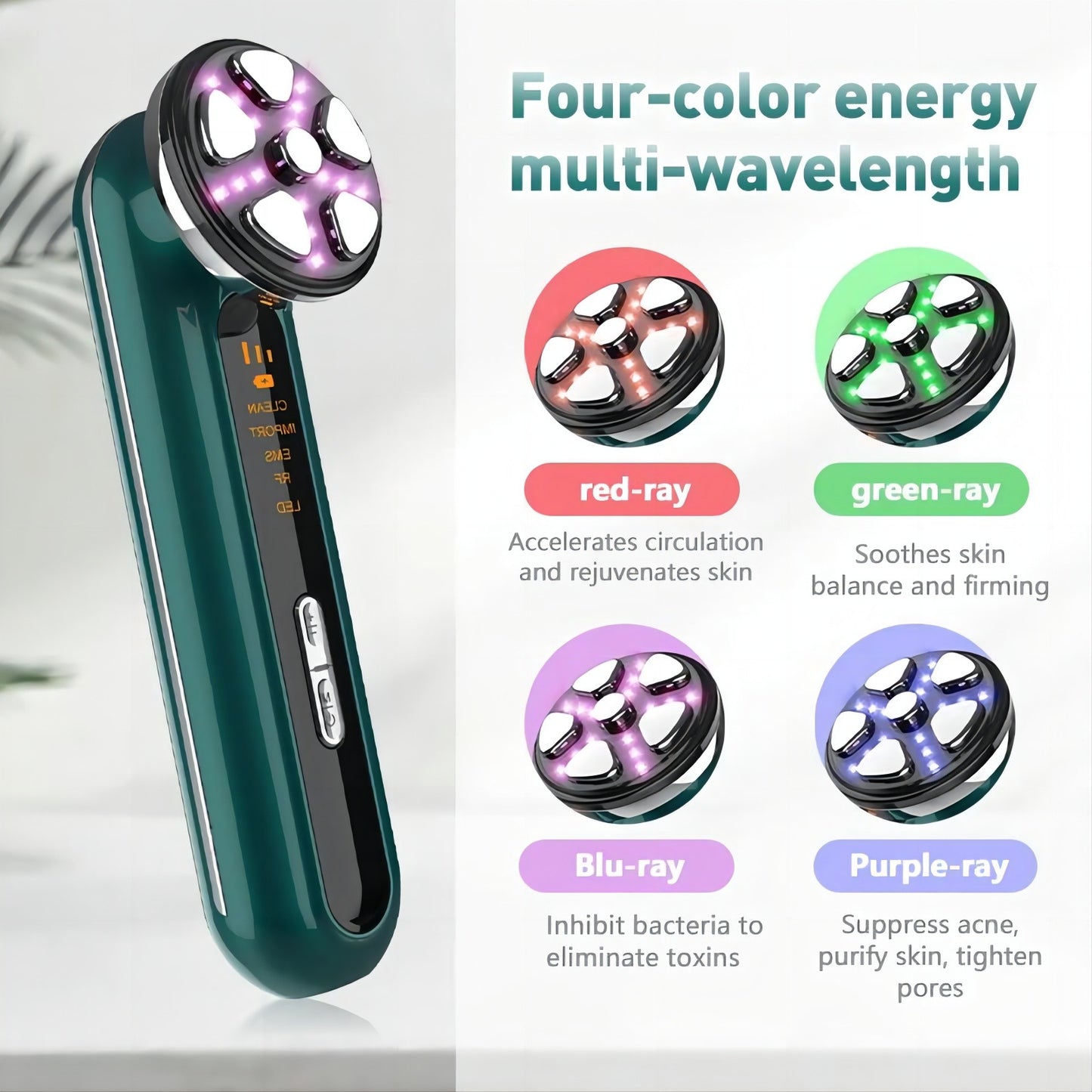 White 4-in-1 RF EMS Facial Beauty Device Skin Tightening and Lifting Massager with LED Light Therapy Anti-Aging Tool for Home Use - Image 5