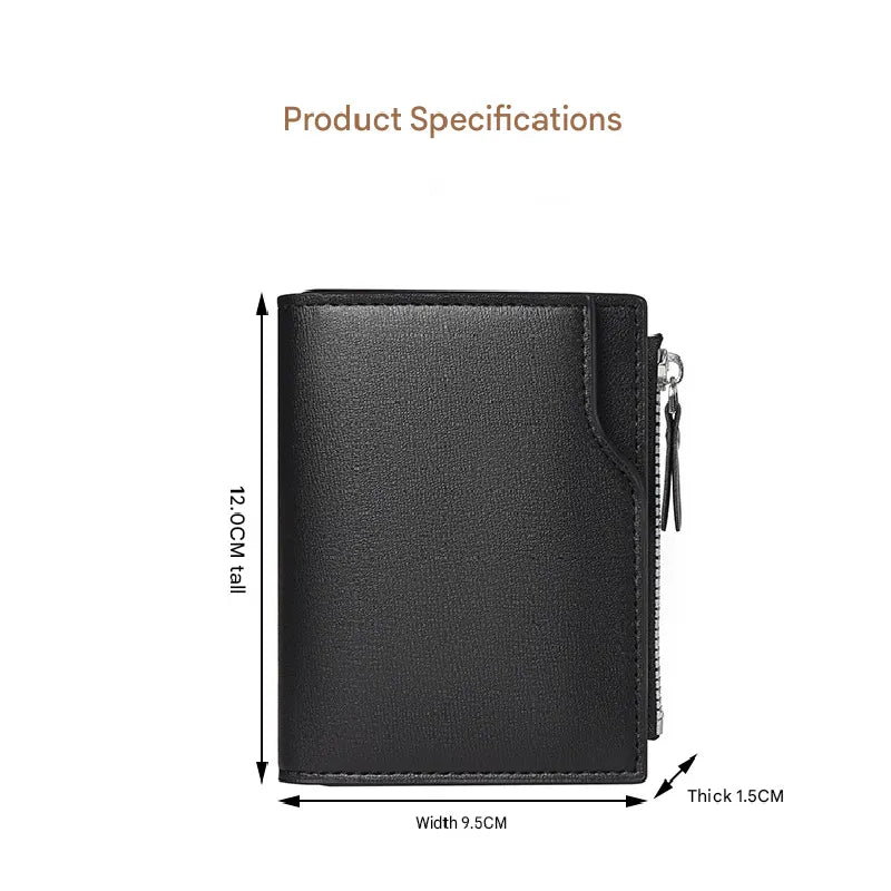 Black Men's Compact Wallet – Multi-Card Holder with Zippered Coin Pocket, 13 Card Slots, Lightweight and Durable Design - Image 4