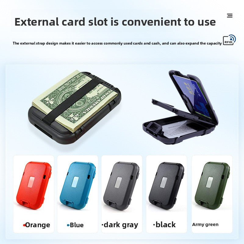 Dark grey RFID Blocking Aluminium Card Holder Wallet Waterproof Hard Shell Case with Cash Strap for Men Travel and Daily Use - Image 6