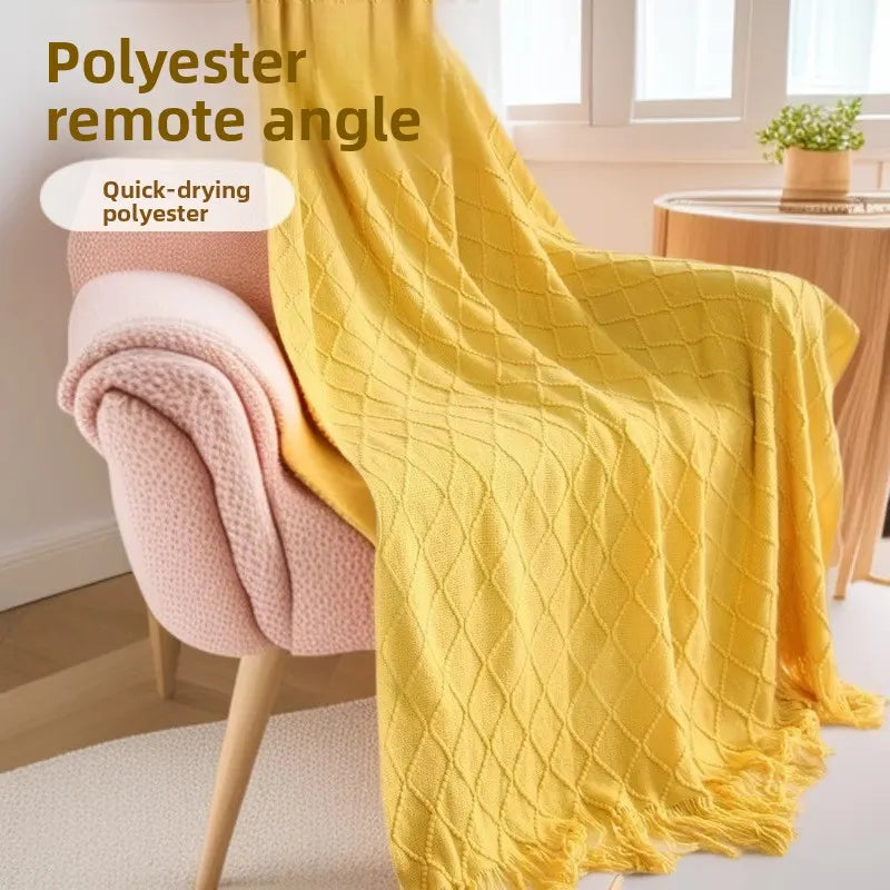Orange-red Nordic Knitted Throw Blanket with Tassels 130x230cm Soft Acrylic Diamond Pattern Sofa Cover Bed Runner and Travel Blanket - Image 4