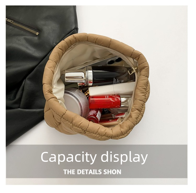 Black Puffer Makeup Bag Quilted Pouch Cosmetic Organizer Bag Soft Nylon Travel Toiletry Bag Zipper Handbag for Women - Image 6