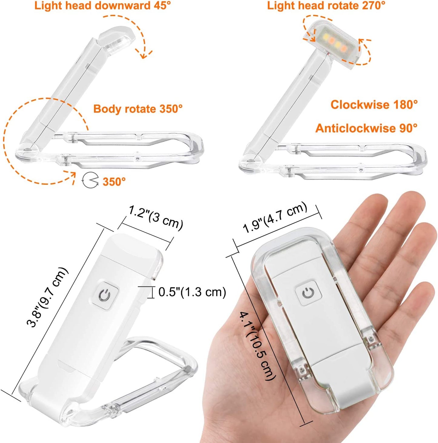 2-PCS Black Mini USB Rechargeable LED Book Light Eye Protection Reading Lamp with Adjustable Clip and Brightness for Kids Students Travel - Image 5