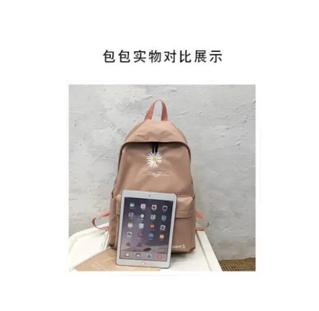 Daisy Embroidered Waterproof Backpack School Bag Black Nylon Laptop Daypack for High School Uni and Travel - Image 4