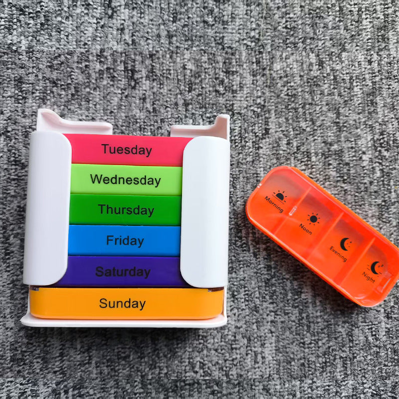 7 Day Weekly Pill Organiser Box - Rainbow Colour Coded Medicine Storage with 4 Daily Compartments - Portable White Casing Dispenser for Home & Travel - Image 2