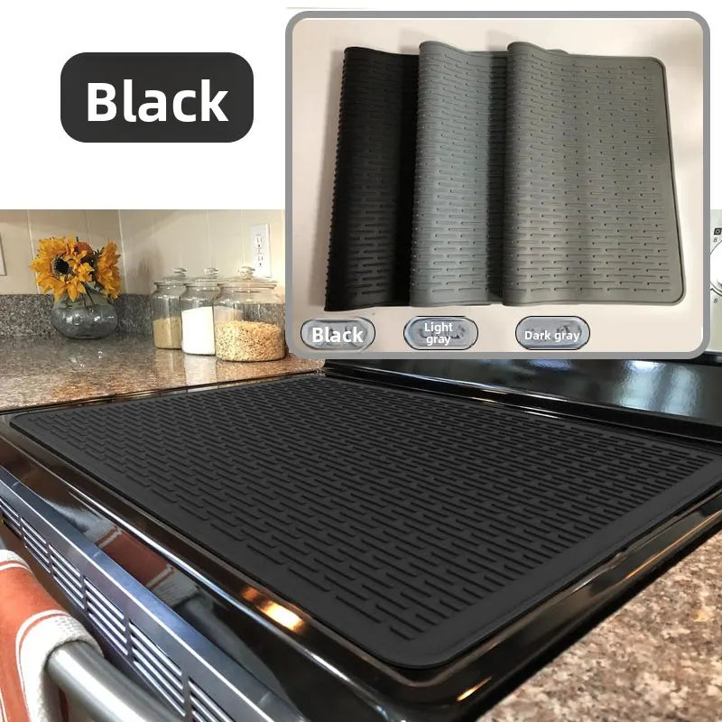 Silicone Stove Top Cover 92x52cm Heat Resistant Electric Cooktop Protector Mat for Kitchen Benchtop and Laundry Black