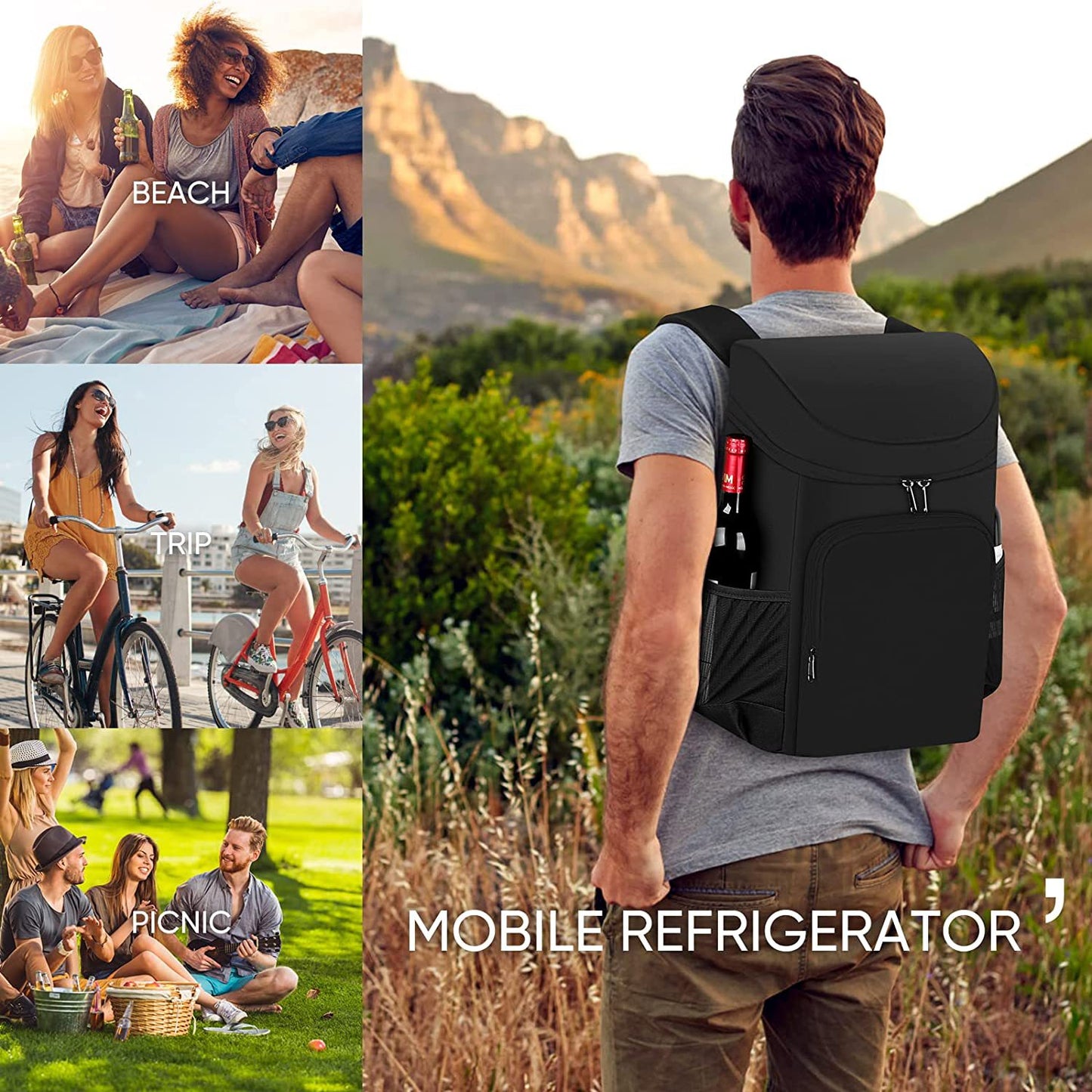 Large 45 Can Insulated Cooler Backpack for Picnic, Beach, and Camping in Australia - 36H Cooling, Waterproof Oxford Cloth, Black - Image 7