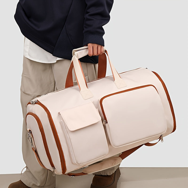 Convertible Travel Garment Bag Large Duffel Suit Carrier with Shoe Compartment & Hidden Backpack Straps Waterproof Light Pink - Image 9