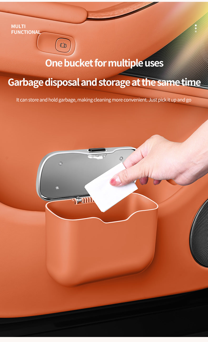 Car Trash Can Hanging Rubbish Bin with Lid Waterproof Leather Vehicle Organiser Storage Box for Door Seat Back Console Beige - Image 8