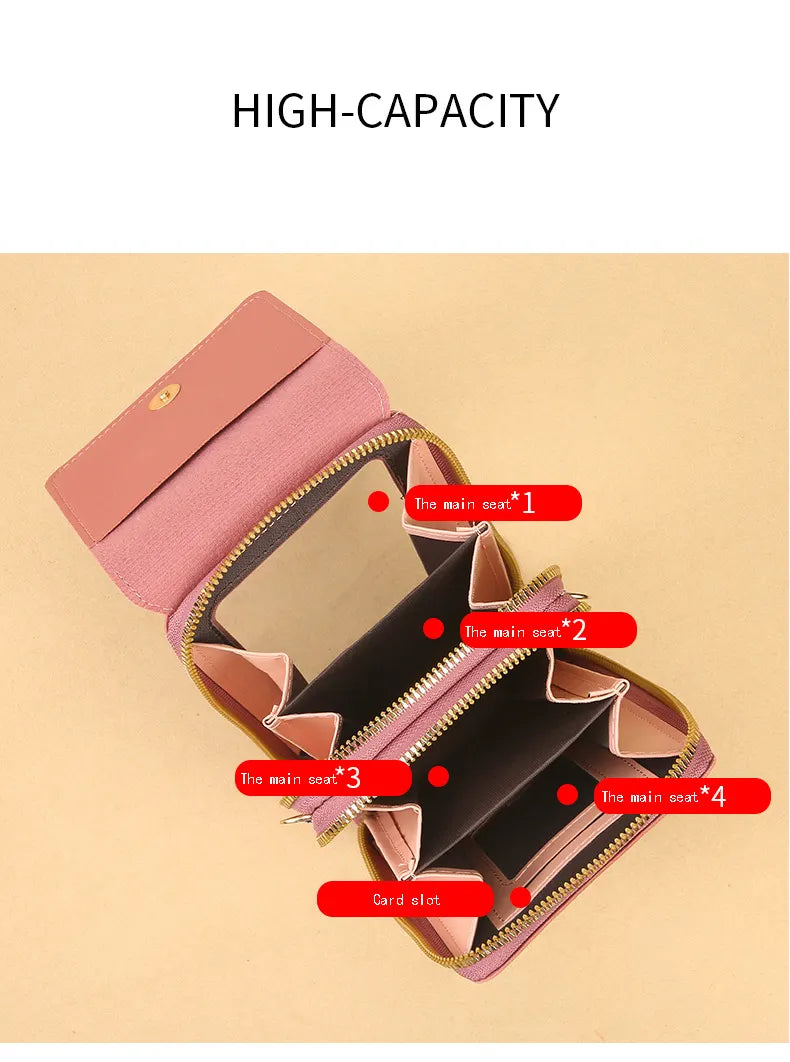 Women's Crossbody Phone Bag with Clear Touch Screen Window PU Leather Wallet Purse Multi-Pocket Shoulder Handbag Adjustable Strap Card Holder Pale pink - Image 8