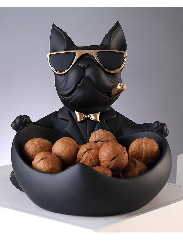 Cool French Bulldog Storage Figurine Resin Statue Key Bowl Candy Dish Entryway Organiser Modern Home Decor Gift Black - Image 3