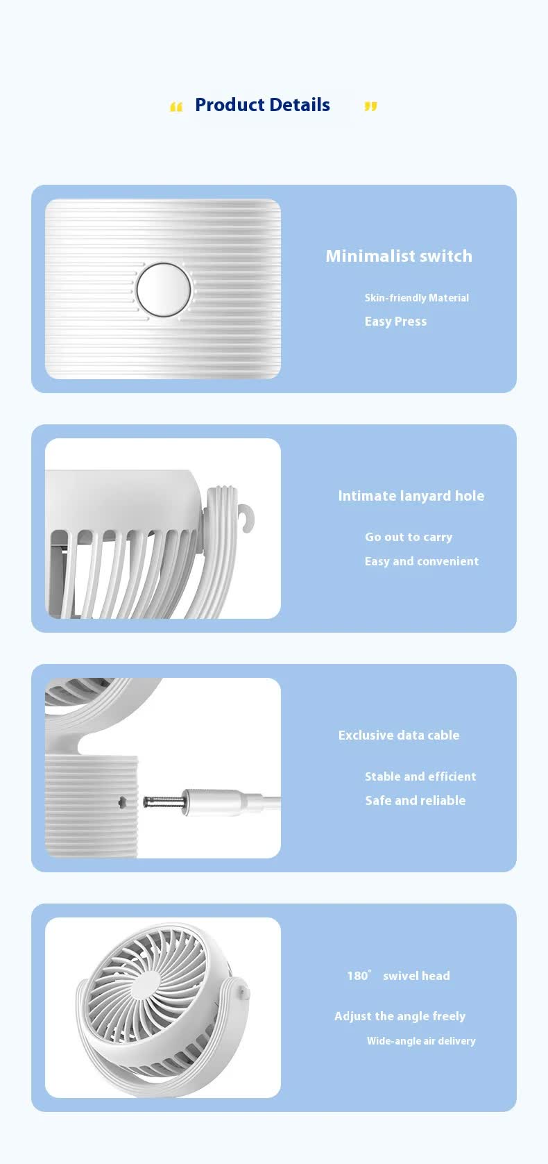 Portable Turbo Fan 3-in-1 Mini Handheld Desk Fan Rechargeable Personal Cooling Device with Neck Lanyard 180 Degree Adjustable Head Quiet Wind White - Image 5
