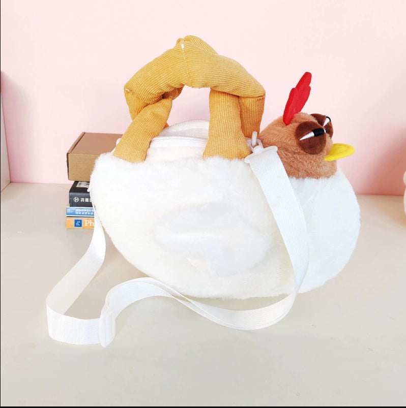 Funny Plush Chicken Handbag - Soft Fluffy Novelty Tote Bag with Leg Handles - Quirky Cartoon Gift for Kids & Teens (25cm) - Image 6