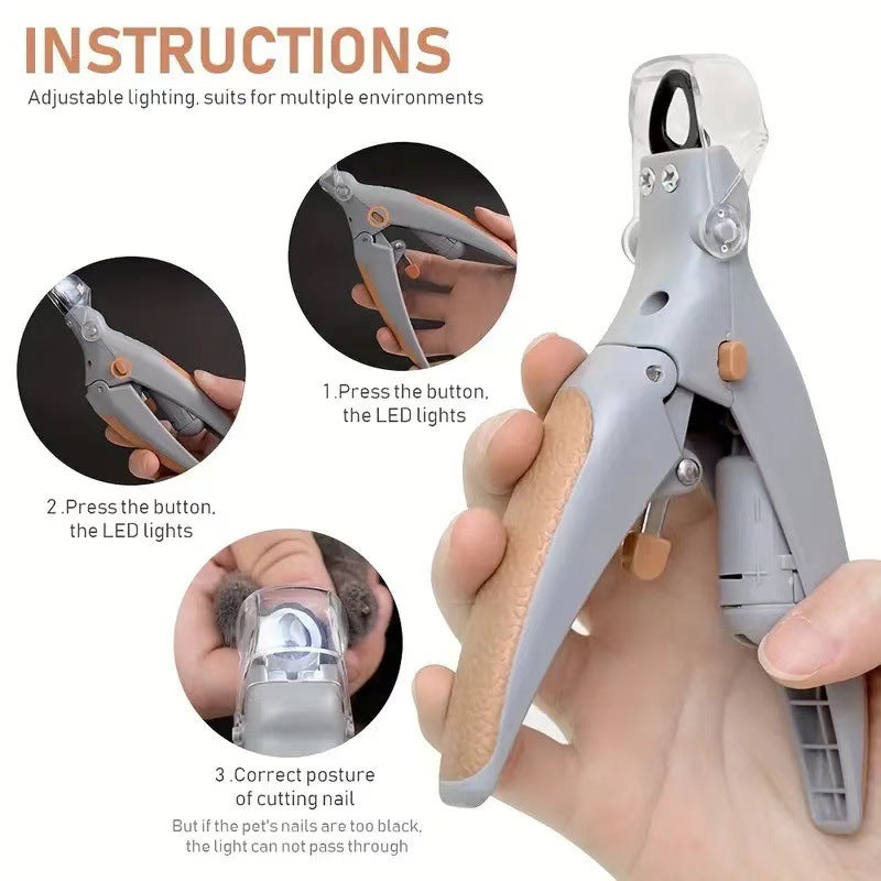 Illuminated Pet Nail Clippers with LED Light & Magnifier - Safety Claw Trimmer for Dogs & Cats - Lightweight Plastic Handle - Grey/Orange in Retail Box - Image 4