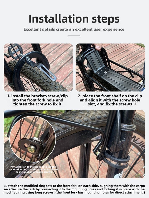 Universal Aluminium Bicycle Front Rack Carrier with Mounting Hose Clamps for MTB Fork Cargo Shelf Black - Image 9