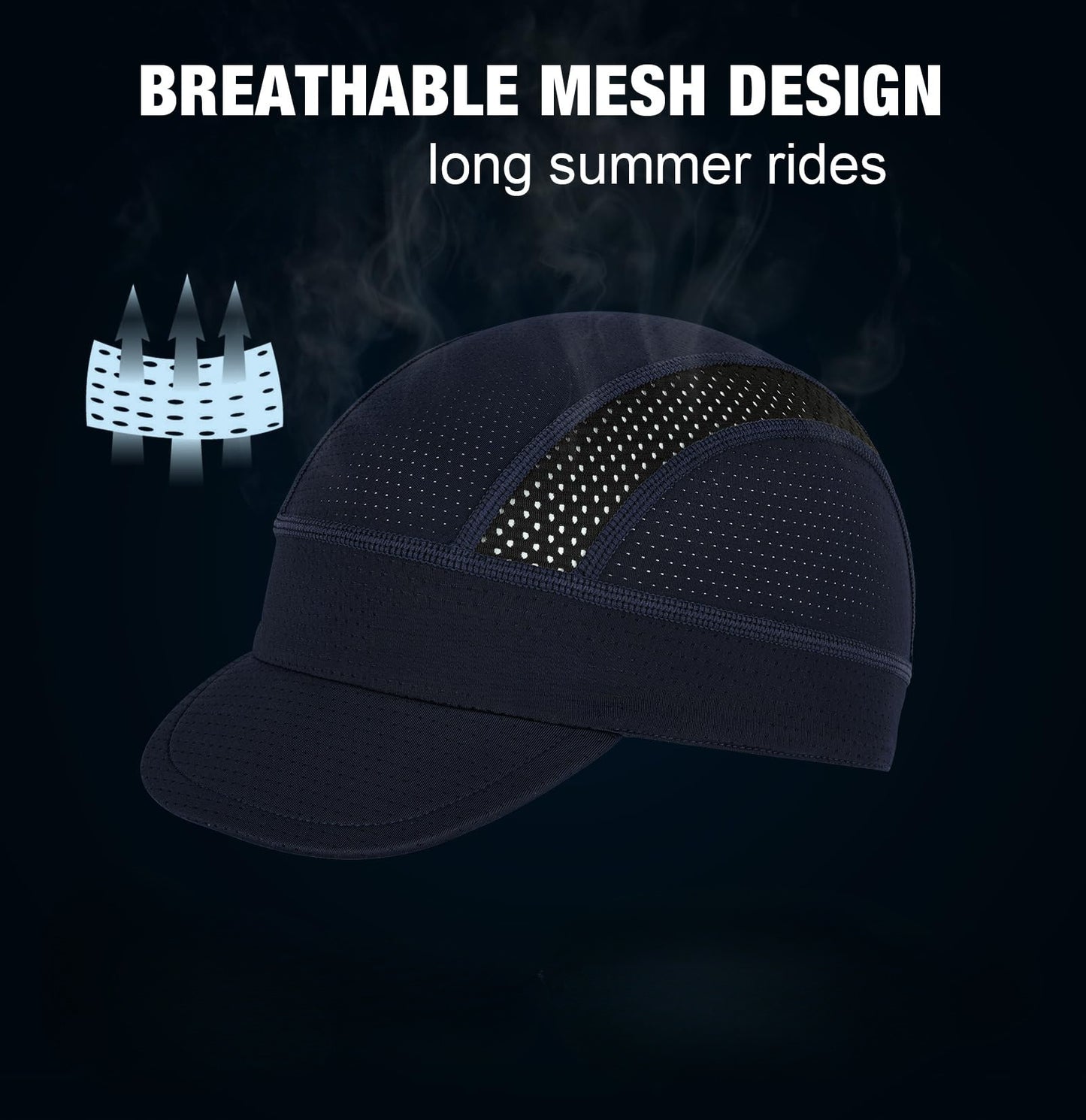Navy Blue Mesh Cycling Cap Under Helmet Liner Breathable Skull Cap with Flip Up Brim Sun Shade Moisture Wicking Hat for Bike Running Fits 55-60cm - Image 4